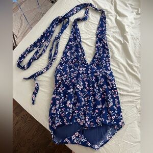 Lulus Blue Floral Tie Top Romper